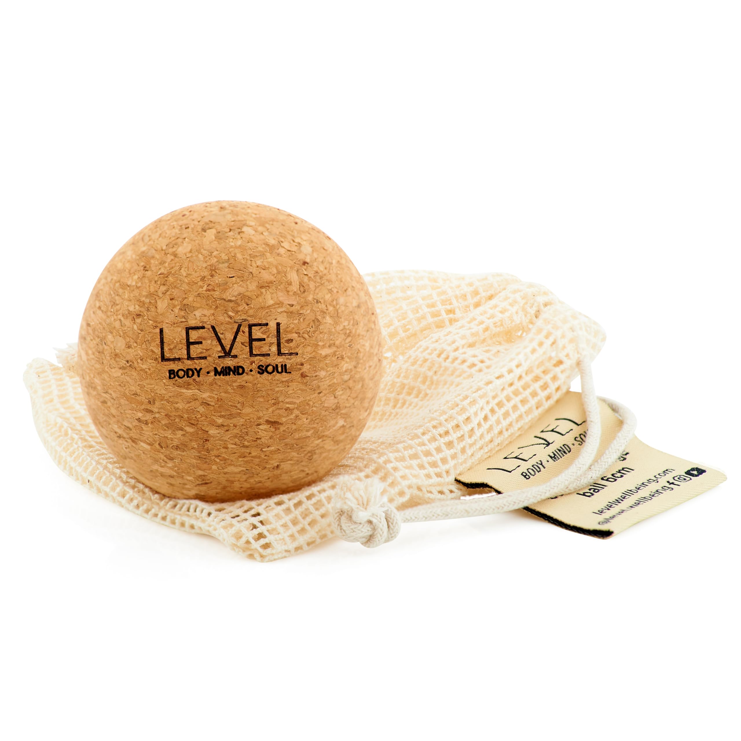 Level Body Mind Soul - Cork Massage Ball, Large 6.2 cm | for Relaxing Muscle Tension Relief, Myofascial Release, Yoga, Deep Tissue Trigger Point Therapy Massage Tool | Wellness & Self-Care Essential