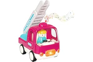 Yerloa Toddler Cars Musical Fire Truck Toy for 1 2 3 4 Year Old Boy Girl Sensory Learning Gift Kids Firetruck w/Lights & Sounds Vehicle Extendable Ladder Outdoor Construction Sand Beach Baby Push Toys