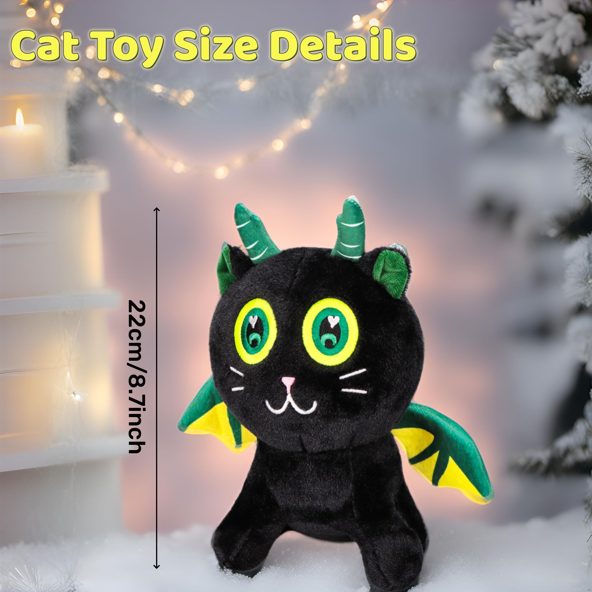 Emoin Black Cat Plush Toy Cute Cat Easter Stuffed Animal with Dinosaur Wings 8.7'' Soft Stuffed Kitten Plushie Doll Cat Plush Easter Gift for Baby Boy Girls