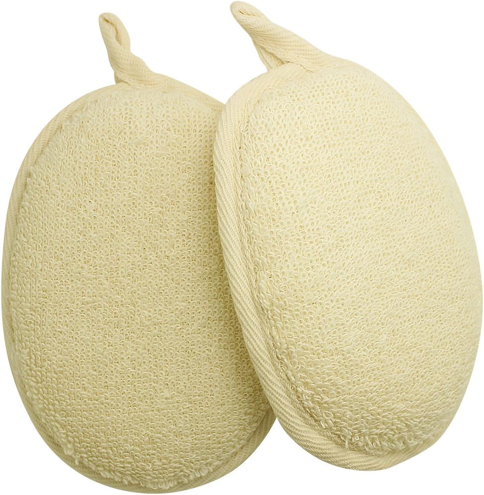 Kiloline Bath Shower Sponge Natural Ramie Fibers Pads Deep-Cleaning Relieve Itching Close Skin Exfoliating Scrubber Brush Great for Body face Cleaning Pack of 2