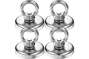 KEUKENKET Strong Neodymium Fishing Magnet, 1.65 inch Large Rare Earth Dsic Magnets Whit Stainless Steel Eye Bolt for Tools,Retrieving in River and Magnet Fishing,Lifting and Pick up-4Pcs