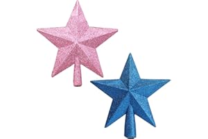 BOBOFLY 2 Pack Glittered Mini Star Christmas Tree Topper Star Treetop for Small Christmas Tree Ornaments (Blue Pink)