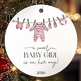 Baby Girl Coming Soon Christmas Ornament Gifts for New Parents, Baby Announcement 2026 Ornaments for Christmas Tree, Ceramic