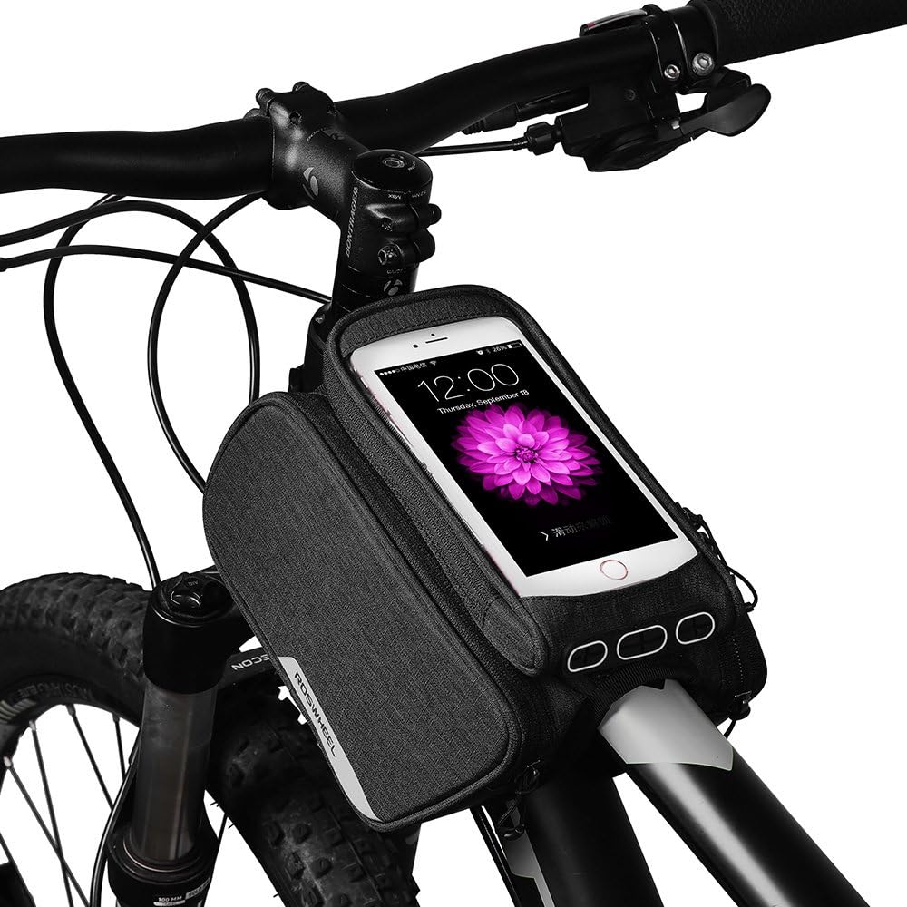Roswheel Full Waterproof Tear Resistant Cycling Bicycle Mountain Road MTB Bike Front Top Tube Triangle Bag Storage Bag Touchscreen Bag with Reflective Logo