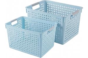 2 Pack Laundry Baskets, Plastic Storage Bins with Handles, Storage Organizer Bins for Home, Pantry, Closet, Playroom, Office,