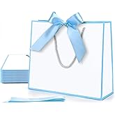 MOXARYSU Gift Bags With Handles: 11.8x4x10 Inch 12pcs Medium Large With Bow Ribbon For Wedding Thanks Bridesmaid Birthday Party (White-Light Blue
