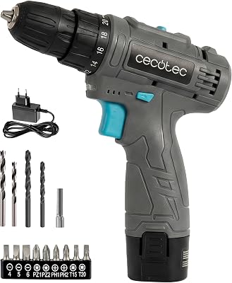 Trapano a Batteria PowerForce 1000. 12V 2000mAh, 2 Velocità 400/1400rpm, Coppia 28Nm 20 Livelli, LED, Cambio Punta Senza Chiave, Ergonomico, Include Punte e Trapani per Lavoro Rapido e Preciso