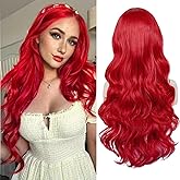 PORSMEER Red Mermaid Wigs, Long Red Wavy Wigs for Women Halloween Party Cosplay Anime, Compatible with Princess Ariel Little Mermaid Girls' Wig or Queen Mera or Vampire Costume