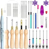 AUGSUN 39Pcs Punch Needle Kit for Craft Beginner Punch Embroidery Kit | Adjustable Needles Length, Punch Needle Tool, Wood Handle Embroidery Pen, Floss Cross Stitching Accessories