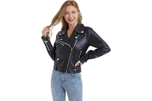 DIASHINY Faux Leather Jacket For Women Crop Short Cropped PU Slim Zip Up Moto Biker Coat Motorcycle Jackets
