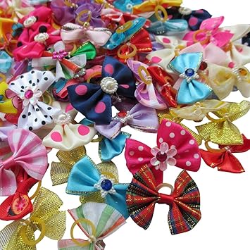 Buy Chenkou Craft Random Of 100pcs Dog Hair Bow With Rubber Band