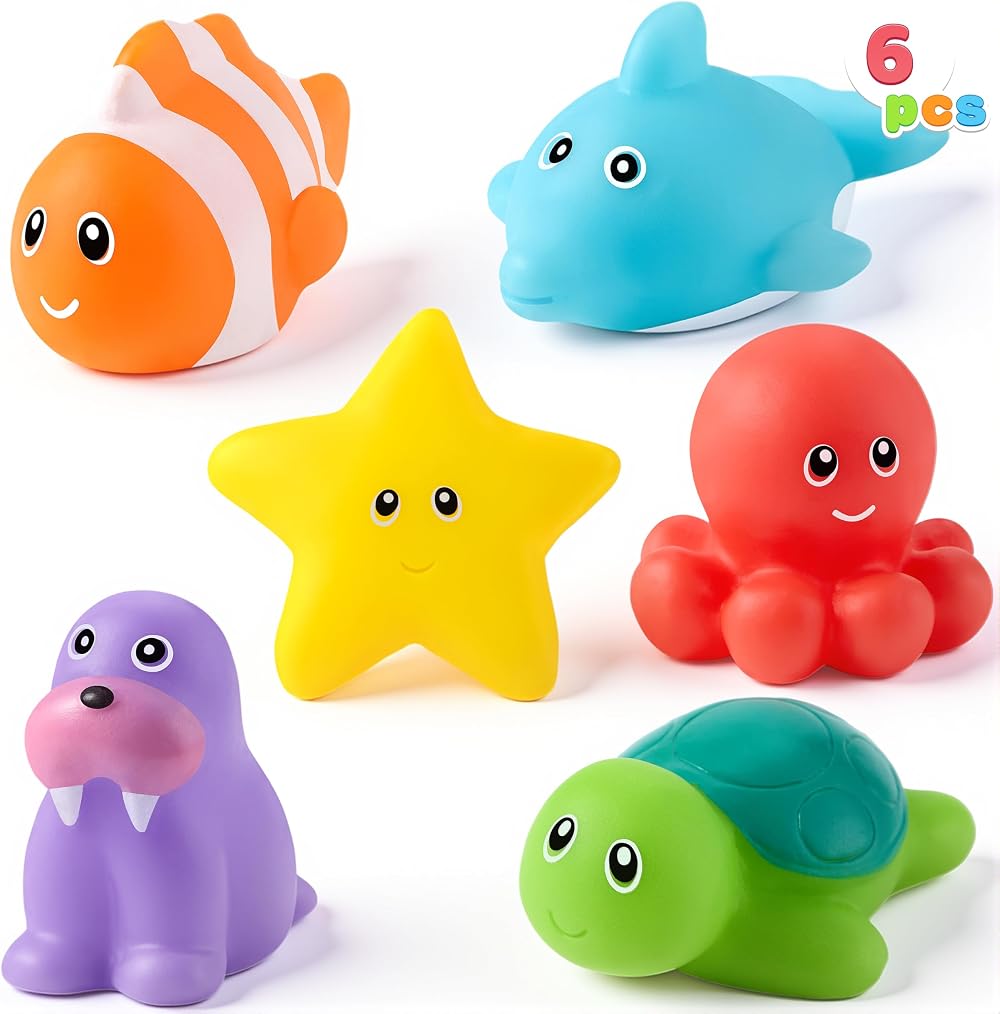 JOYIN Sea Animals Bath Toys 6 Pcs Sealed No-Hole Mold Free Squeezable Toys