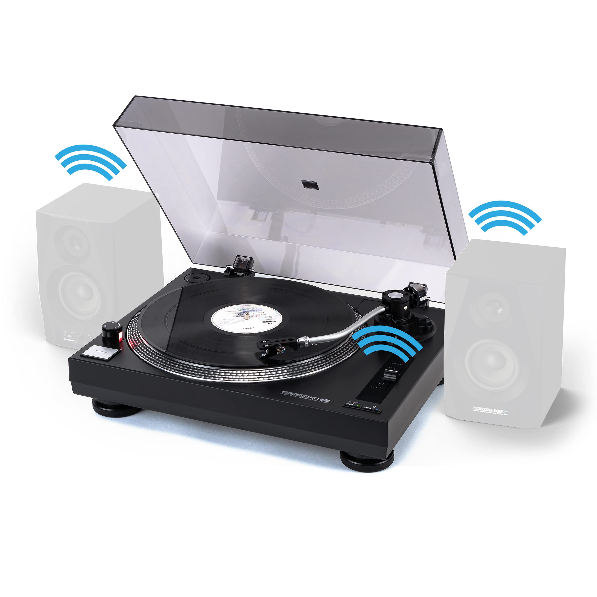 Reloop RT-1 BT Plattenspieler mit Riemenantrieb für DJ- und HiFi-Anwendungen, Bluetooth-Ausgang zur kabellosen Verbindung mit Bluetooth-Lautsprechern, Vormontiertes Ortofon Magnet-Tonabnehmer-System