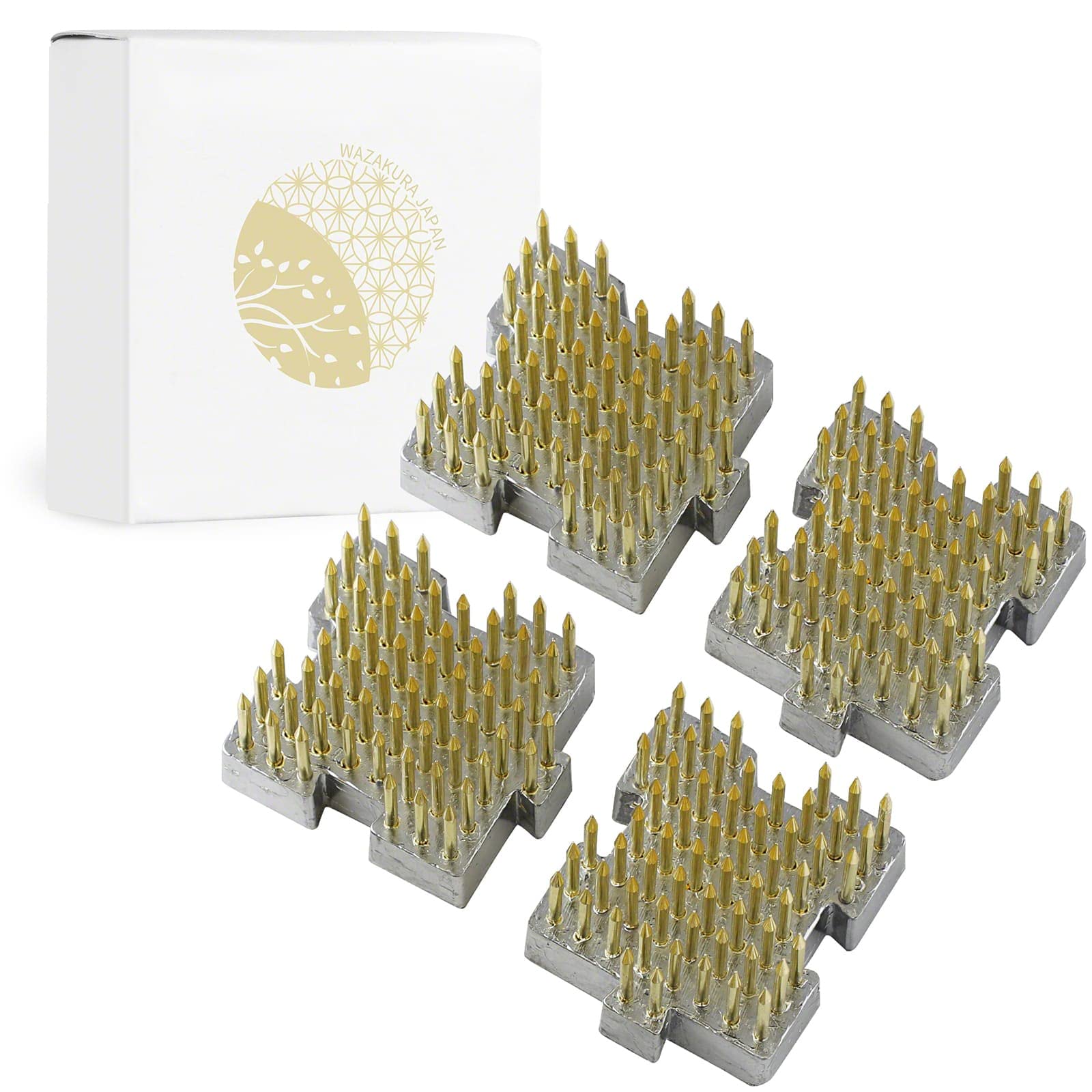 Wazakura 4PCS Interlocking Mini Kenzan Ikebana Flower Frog, Made in Japan, Japanese Flower Arranging Accessories Pin Cushion, 1.25"(32mm) x1.18(30mm) Brass - 4PCS Puzzle Kenzan