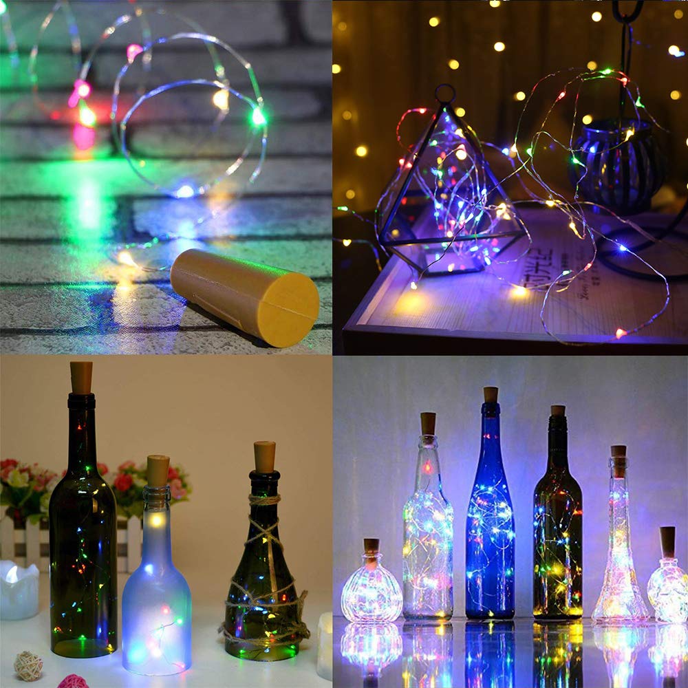 Wine Bottle Lights with Cork,Cshare 10 Pack 2M 20 LED Battery Operated LED Cork Shape Fairy Mini String Lights for DIY Halloween Party Wedding Christmas Bedroom Indoor Outdoor Decoration (Multi-color）