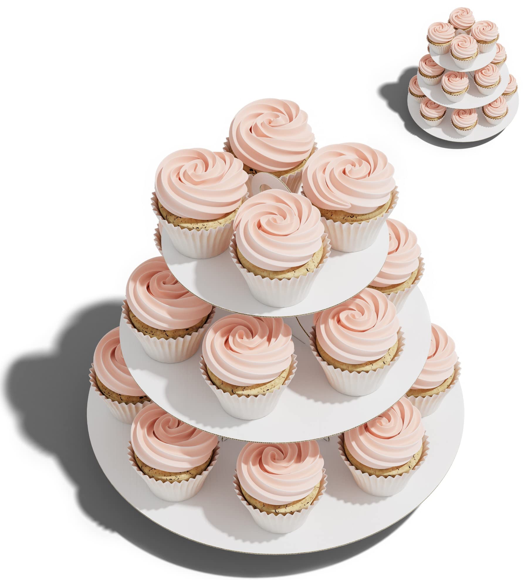 Photo 1 of BLISSUR Cupcake Stand Tower, 2 Pack, White, 3 Tiered, Cup Cake Stand Cardboard Dessert Holder for Parties (White)