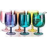 MIYOPESI 12oz Colorful Stemmed Wines Cups (Set of 6), Shatter-Proof Acrylic Bar Glasses, BPA-Free, Dishwasher-Safe