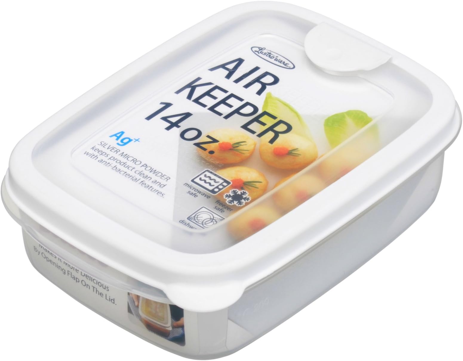 Lustroware A-033NW Air Keeper Rectangular Food Container with Anti-Bacterial Silver Treatment, 14.5-Ounce, White