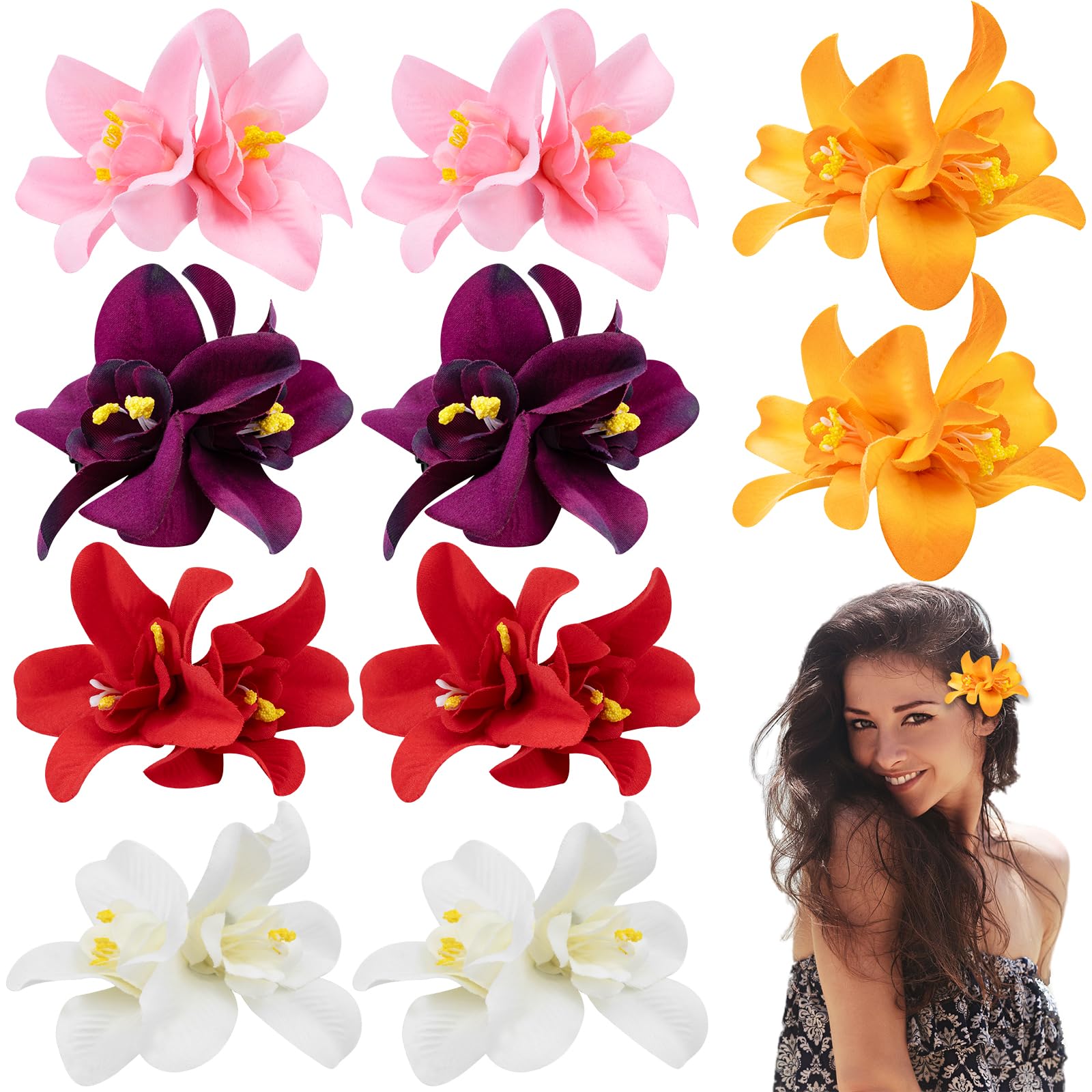 10pcs Bohemian Flower Hair Clips, Artificial Tropical Flower Clip for Seaside Holiday, Wedding Party Bridal Hair Accessories, Hawaiian Beach Flower Hair Pins Clip for Women Girls