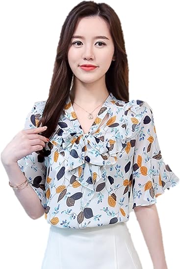 Amazon レディース シャツ ボタニカル柄 フリル ボウタイ リボン 大人 エレガント ブラウス 透け感 K ホワイト 3xl シャツ ブラウス 通販