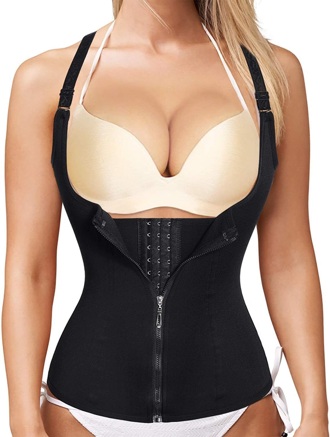Women Waist Trainer Shapewear Waist Cincher Vest with Hook Zipper Adjustable Strap Hourglass Figure Body Shaper
