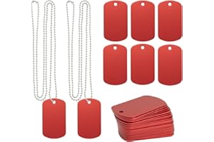 StayMax Aluminum Blank Tags Stamping Blanks Dog Metal Tags Engraving Blanks with Necklace Chain 25 Set (Red)