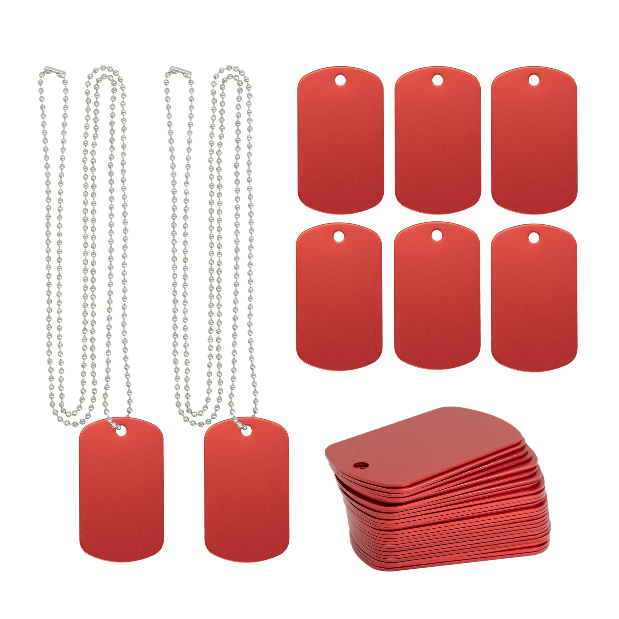 Aluminum Stamping Blanks Metal Dog Tags Engraving Blank with Ball Chain 25 Set (Red)