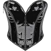 WERFORU Women PU Leather Corset Top for Date Night Party Lace-up Tied Zipper Going Out Sexy Bustier