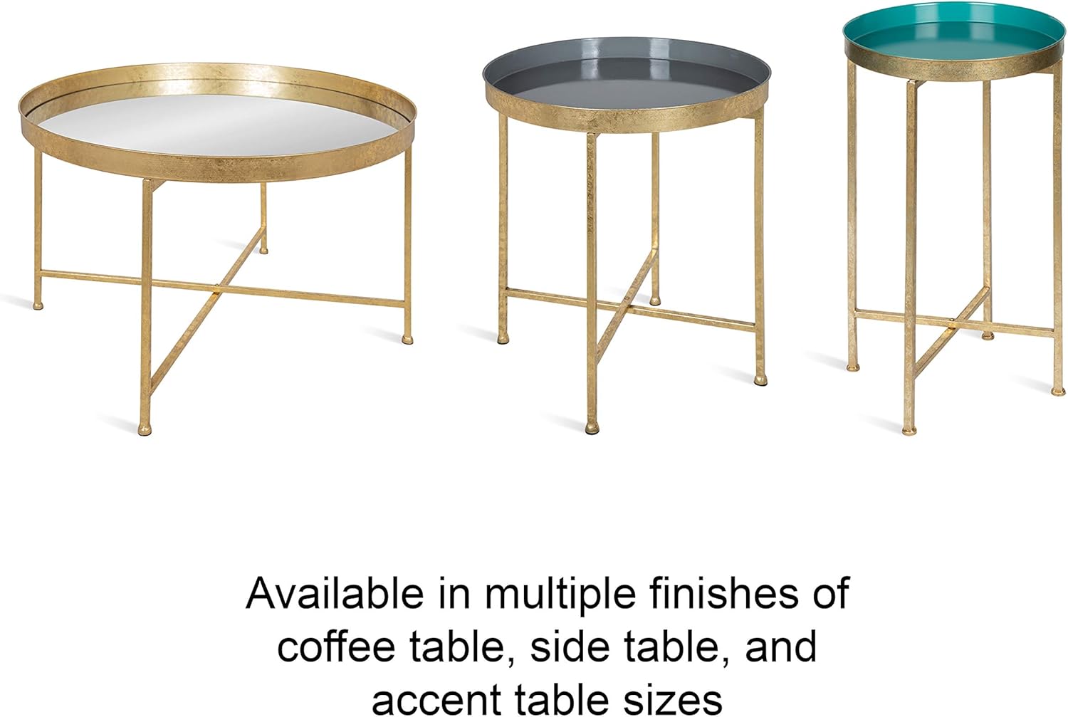 Kate and Laurel Celia Round Metal Foldable Accent Table with Tray Top, Gold: Furniture & Decor