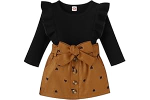 AMAWMW Toddler Baby Girl Fall Winter Clothes Long Sleeve Ruffle Shirt Corduroy Mini Skirt Infant Girl A-line Dress