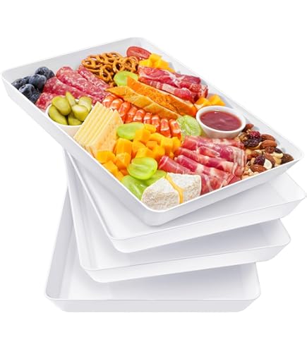 Serving Tray SUT 4 Pack Large White Plastic s - 16 X 11 Reusable Serving Platter Serving Tray SUT 4 Pack Large White Plastic s - 16 X 11 Reusable Serving Platter