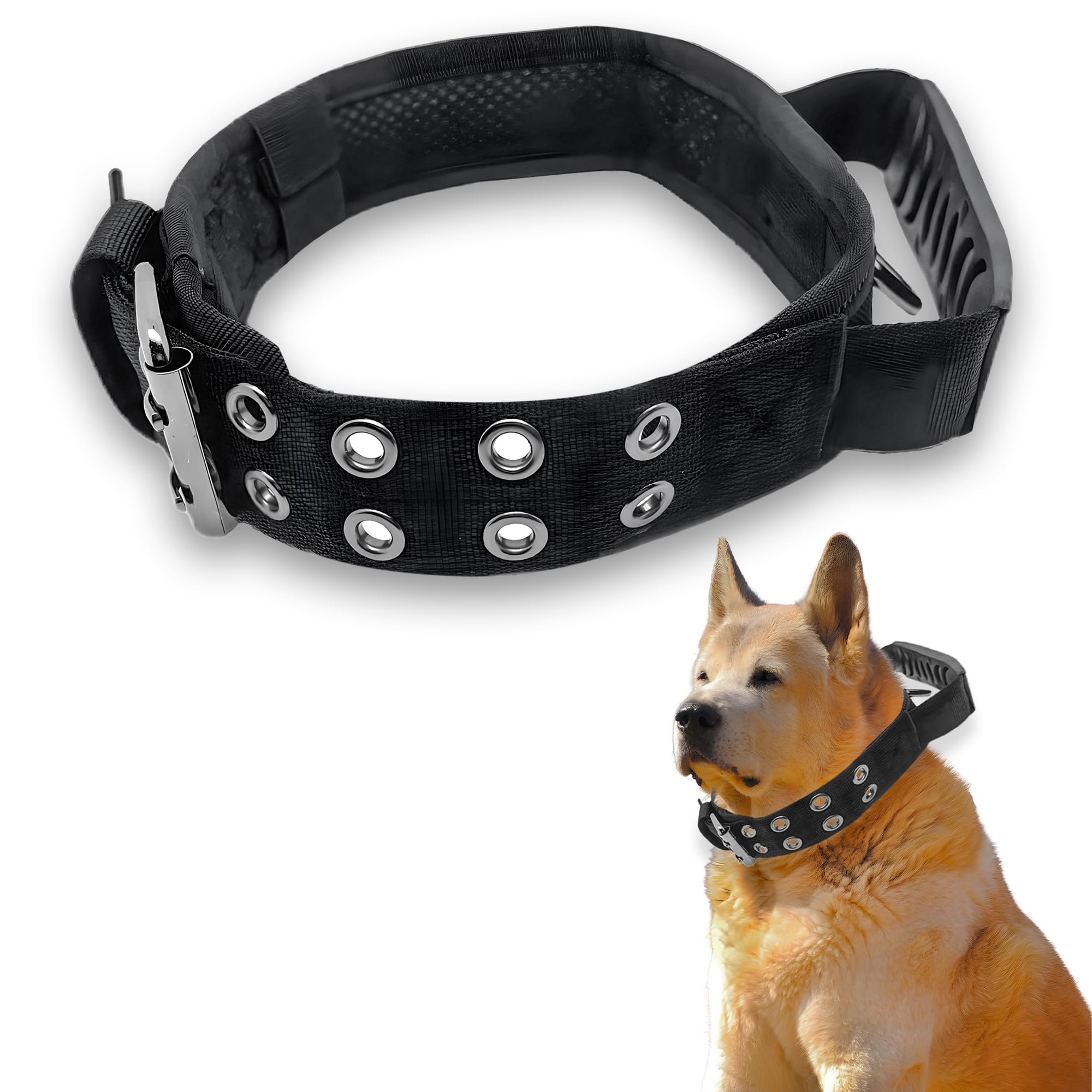 Tactical Dog Collar with Handle - Military Dog Collar Nylon Adjustable Training Collar Reflective Dog Collar with Heavy Duty Metal Buckle for Medium Large and Extra Large Dogs (Black,M,L,XL)