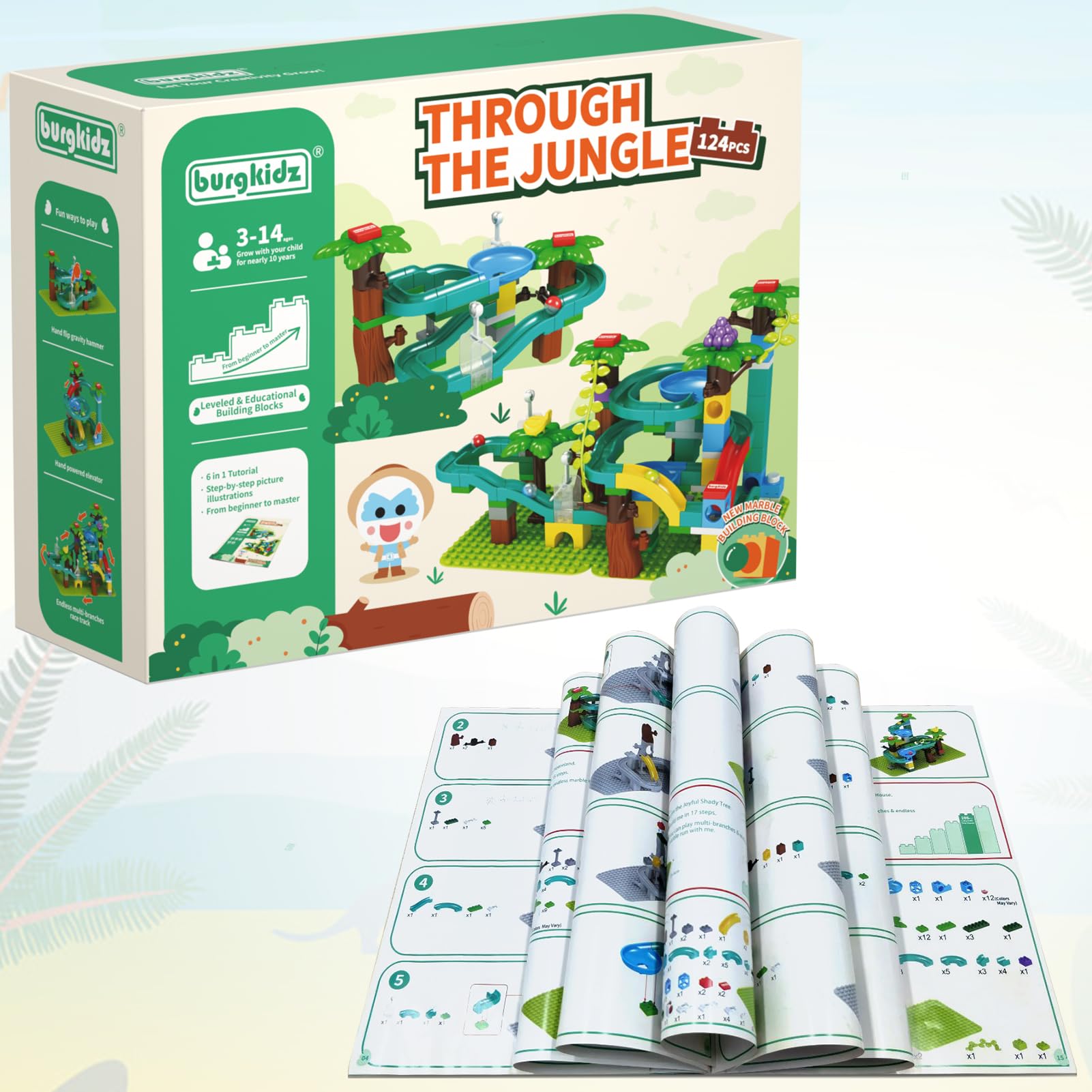 Exclusive Dinosaur Marble Run Building Blocks with Trigger Gravity Hammer Track Race, Compatible Building Brick Maze Game, STEM Educational Learning Toy Super Gift for Boys Girls Ages 4-8 (Marble Run)
