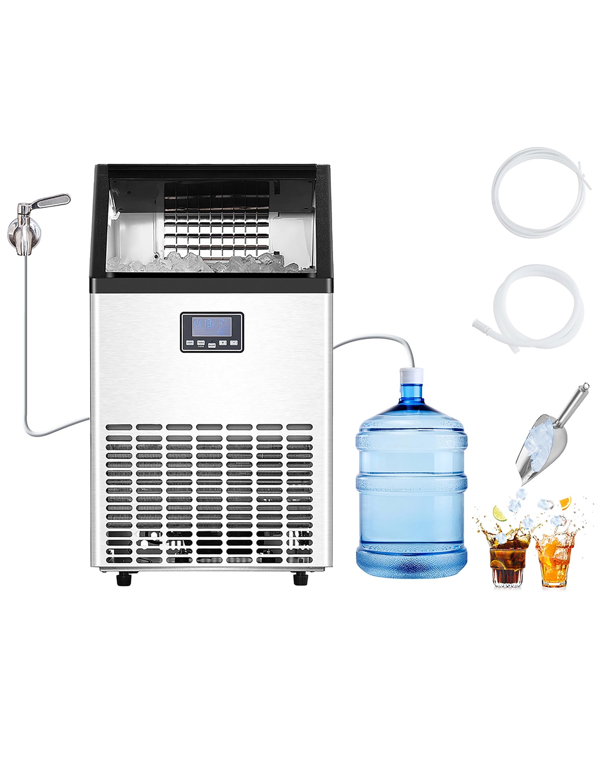 Photo 1 of VEVOR 150lb/24h Commercial Ice Maker with 2 Water Inlets 45 Ice Cubes in 15 Minutes 33lb Capacity for Bar Office Restaurant with LED Digital Display and Self-Cleaning