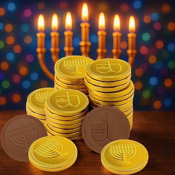 THE DREIDEL COMPANY 25-PACK HANUKKAH MILK CHOCOLATE GOLD COINS, HANUKKAH DREIDEL & MENORAH DESIGN GELT, NON GMO, KOSHER CERTIFIED OU-D (25-PACK)