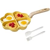 MOKIKA Egg Omelette Pan Nonstick Frying Pan with Heart Sections 4-Cup Heart-Shaped Divided Fry Pan Suitable for Gas Stove &amp; Induction Egg Cooker Omelet Pan For Breakfast PFOA/POFS/PTFE Free 7.6-Inch
