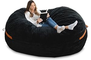 Big Joe Fuf 7Ft Giant Foam Bean Bag Chair, Oversized Couch with Removable Cover for Kids, Teens, Adults, Black Licorice Corded Plush, 7 Foot