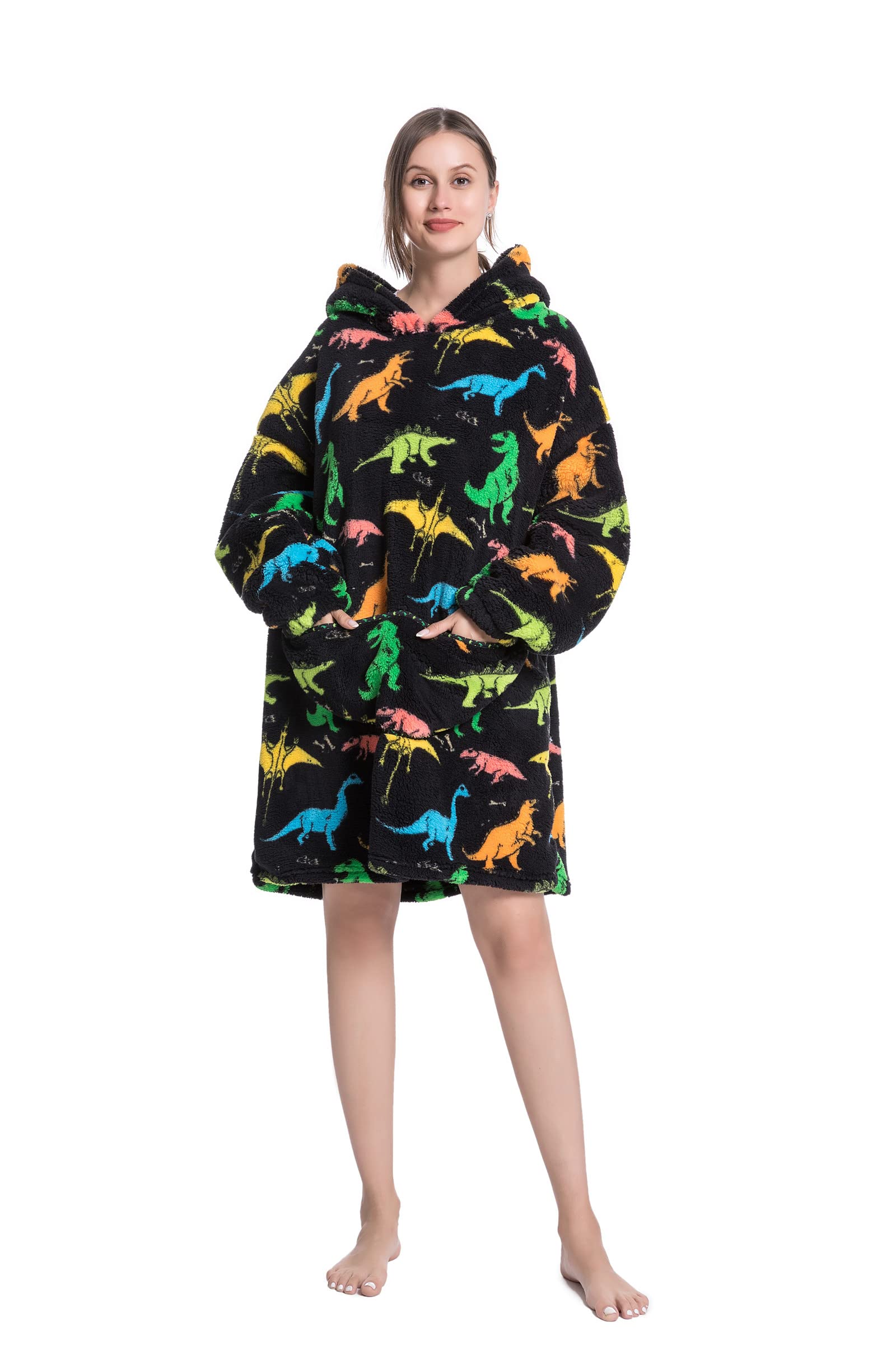 Oversized Blanket Hoodie,Wearable Blanket Adult for Women and Men, Shu Velveteen Giant Hooded Sweatshirt with Pocket
