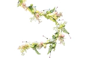 AOMOONOA 6 Feet Easter Garland for Spring Decoration, Lighted Easter Egg Garlands with Pastel Eggs, Twigs and Berries for Mantle, Pre-lit Garland with Timer and 30 LED Warm Light for Home Indoor Decor