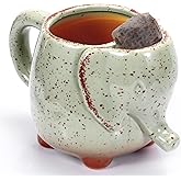 Tea Mug Elephant Cup Ceramic 15oz Tea Mug with Tea Bag Holder Ceramic Green Unique Cup Great for a Tea Lover