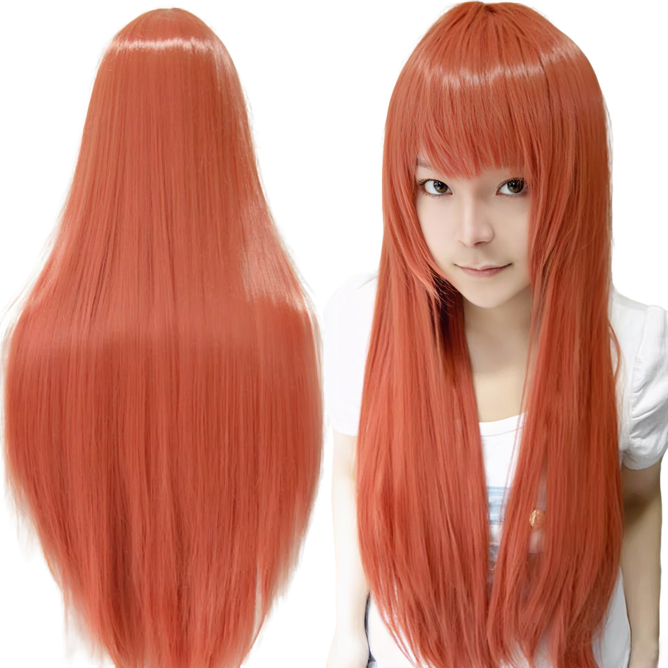 IMISSU 80cm Long Straight Natural Hair Cosplay Wigs with Bangs Colorful Halloween Costume Party Wig for Girl (Fragrant Orange)
