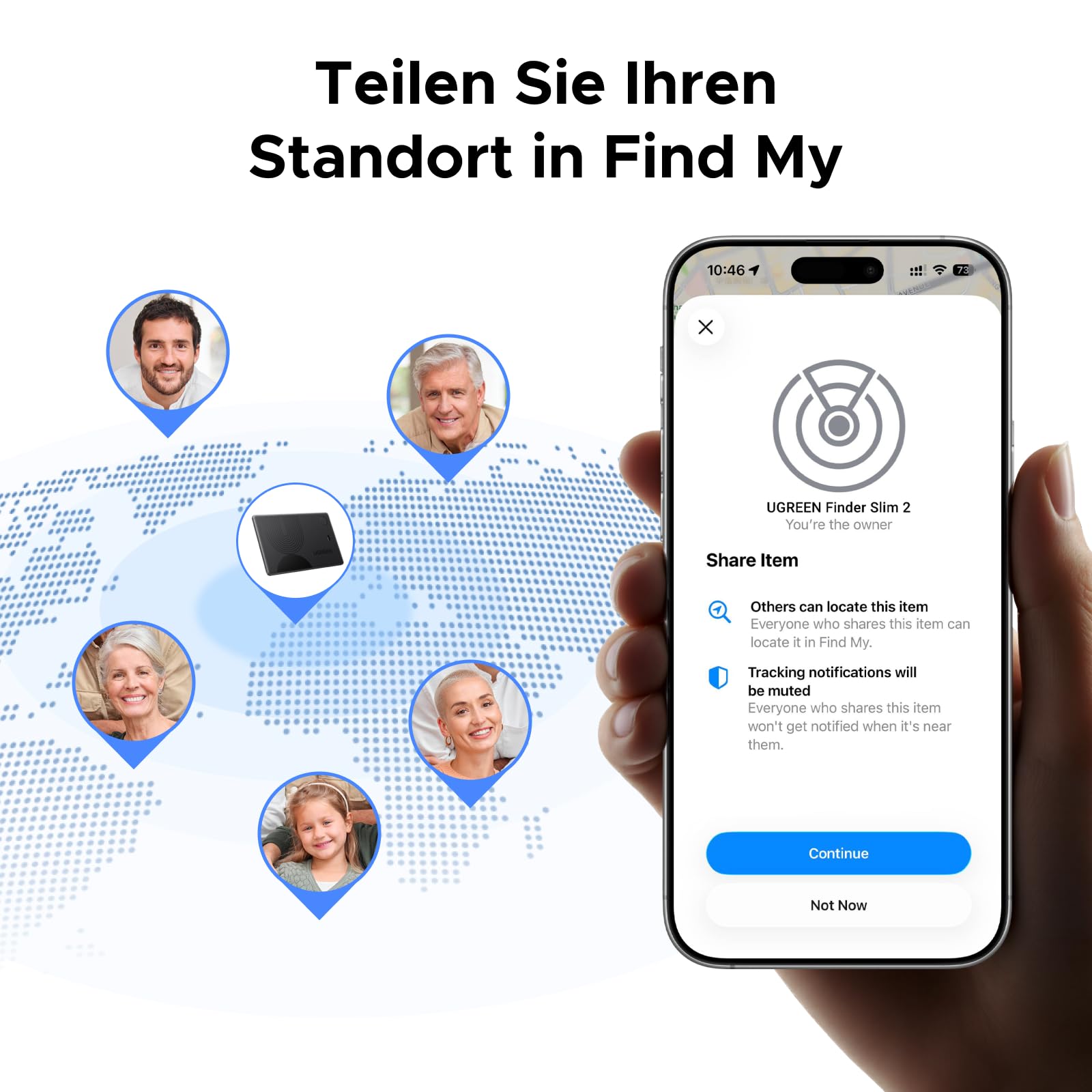 UGREEN FineTrack Slim kompatibel mit Apple Find My (nur iOS), Bluetooth Tracker Karte bis zu 7 Jahre Batterielebensdauer, 100dB Piepton, Geldbörsenfinder für Reisepass, Wallet, Rucksack (1 Pack) 7