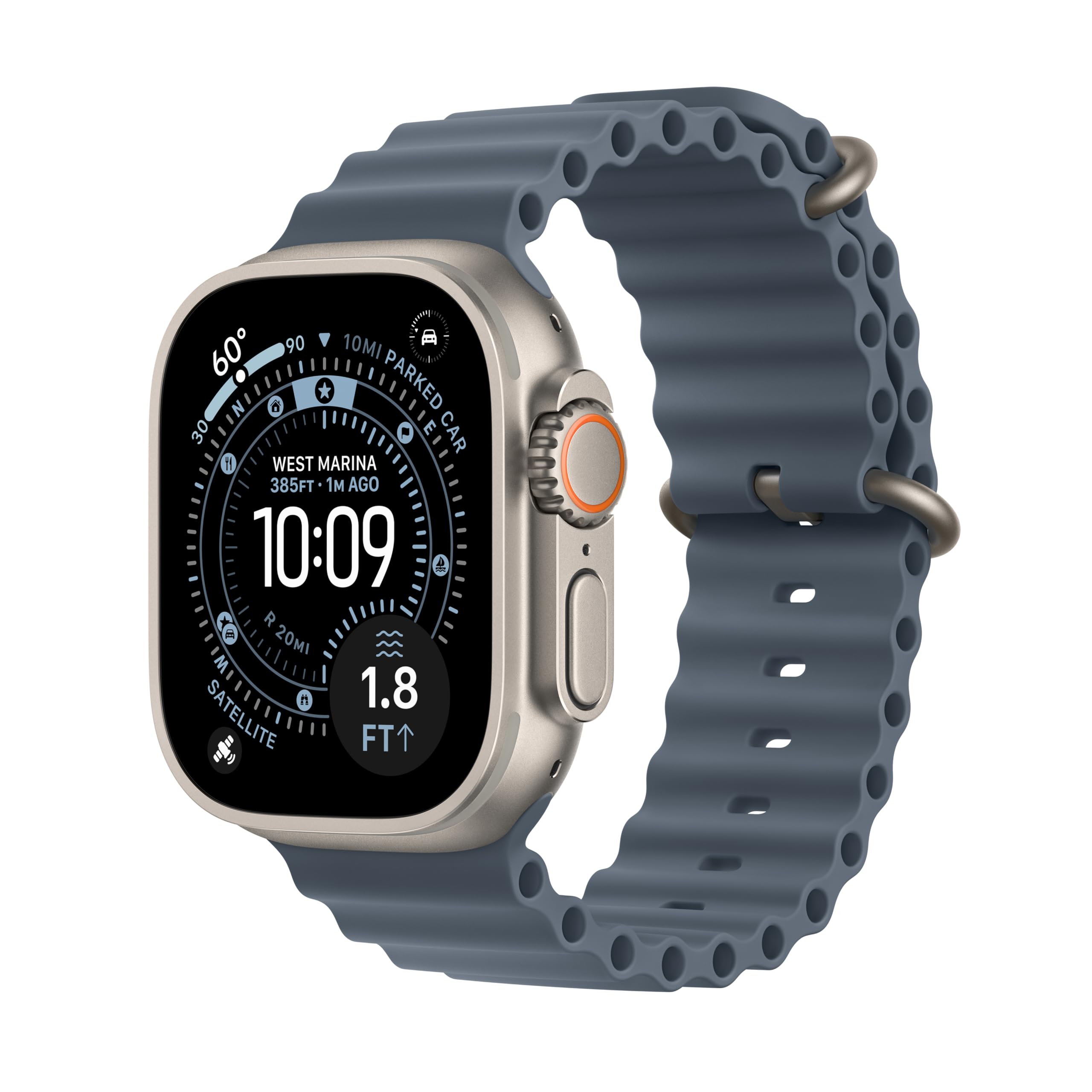 Photo 1 of Apple Watch Ultra 3 [GPS + Cellular 49mm] Running & Multisport Smartwatch w/Rugged Titanium Case w/Anchor Blue Ocean Band. Satellite Communications, Advanced Health & Fitness Tracking