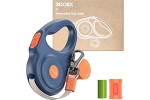 3DOEX Retractable Dog Leash 16FT for Small & Medium Dogs, Sturdy Heavy-Duty Nylon Tape with Secure Locking Carabiner & Poop Bag Holder, Smooth One-Hand Control, Anti-Slip Handle, Tangle-Free Design (Blue)