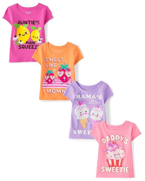 The Children's Place,Baby Girls,and Toddler Family,Mom,Dad,Sibiling Long Sleeve Graphic T-Shirts,Multipacks,Daddys Sweet/Mama/Mommy/Auntie 4-Pack,3 Years