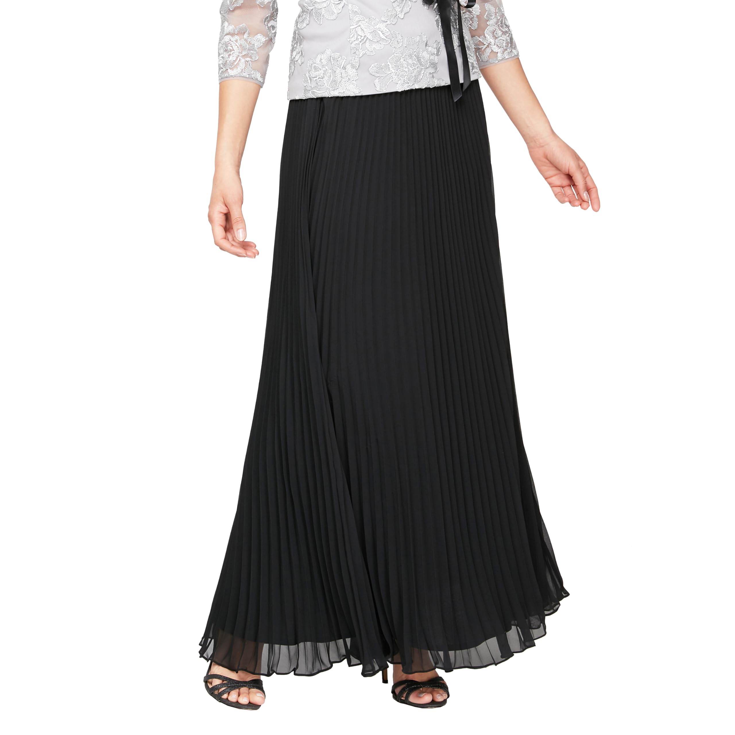 Alex Evenings Women’s Full Length Formal Maxi Skirt, Perfect for Special Evening to Party Guest (Petite and Regular Sizes), Black Pleated Chiffon, SP