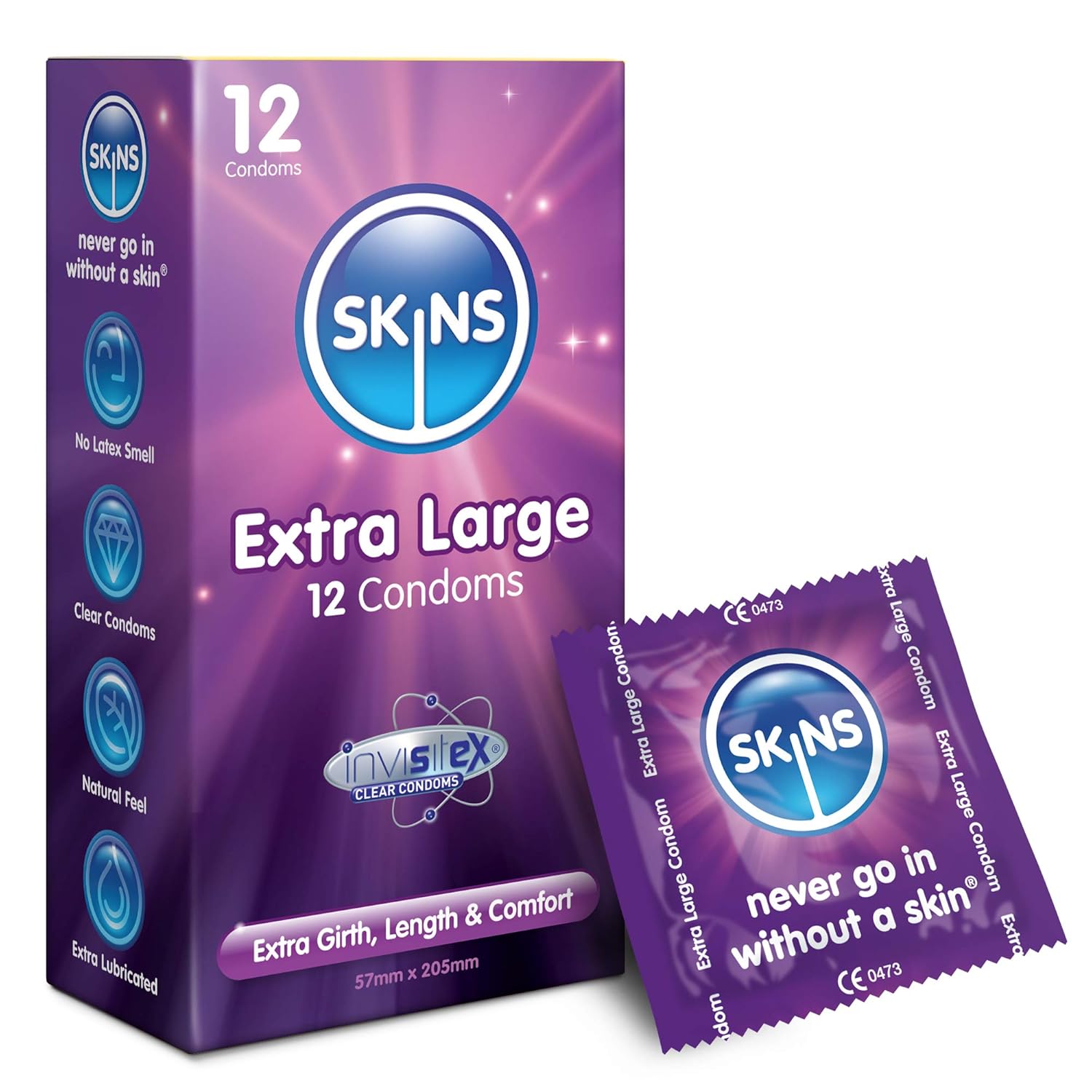 Skins Extra Large, UltraClear, Extra Thin, Vegan, Premium Condoms, 12 Pack Amazon.co.uk