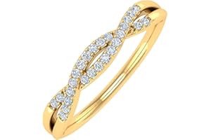 FINEROCK 1/10 Carat (ctw) 10K Gold Round Diamond Ladies Swirl Stackable Anniversary Ring (I1-I2 Clarity)