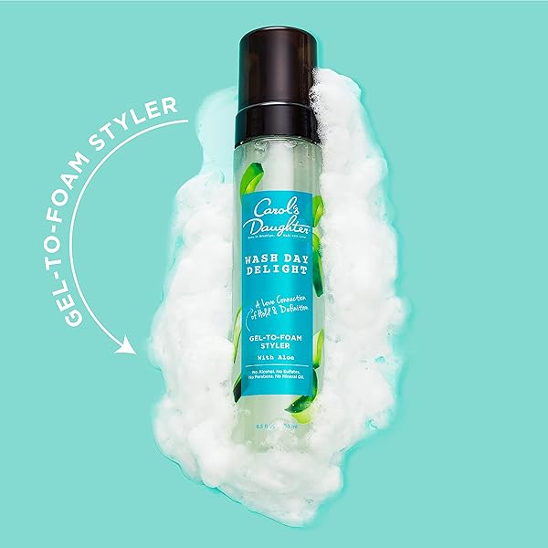 CAROL’S DAUGHTER WASH DAY DELIGHT HAIR GEL TO FOAM MOUSSE STYLER AND HAIR DETANGLER FOR CURLS WITH ALOE, NATURAL-LOOKING HOLD 8.5 FL OZ