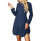 CUPSHE Women's Mini Fall Dresses Knit Casual Long Sleeve Crew Neck Flowy Tiered Ruffled Short Sweater Dress